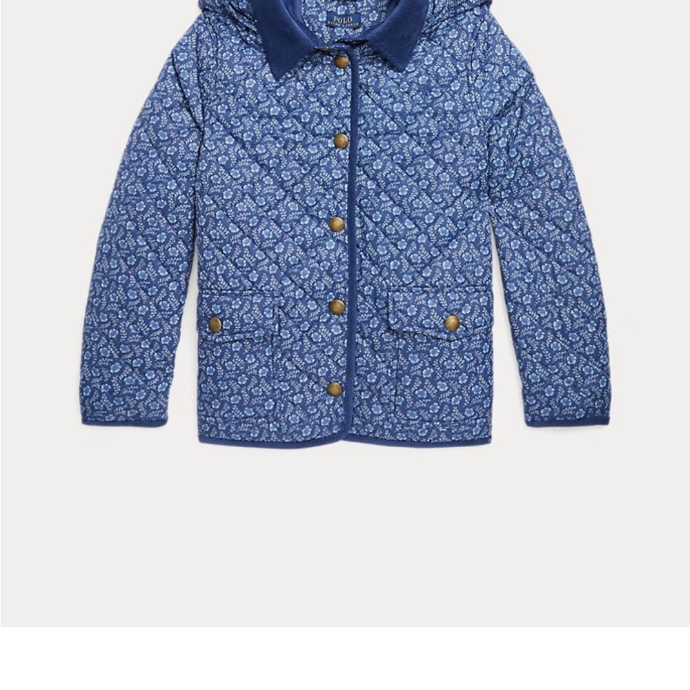 Polo by Ralph Lauren Blue Quilted Floral Hooded Kids Jacket size 5